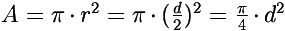 A=(pi * d^2)/4